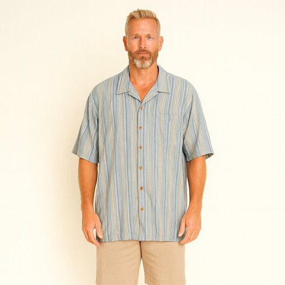 Tommy Bahama X Large  Silk  Blue Green Pastel Striped Beach Casual Cool - Picture 1 of 8